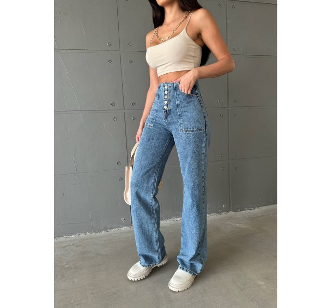 Трендові джинси з високою талією на гудзиках