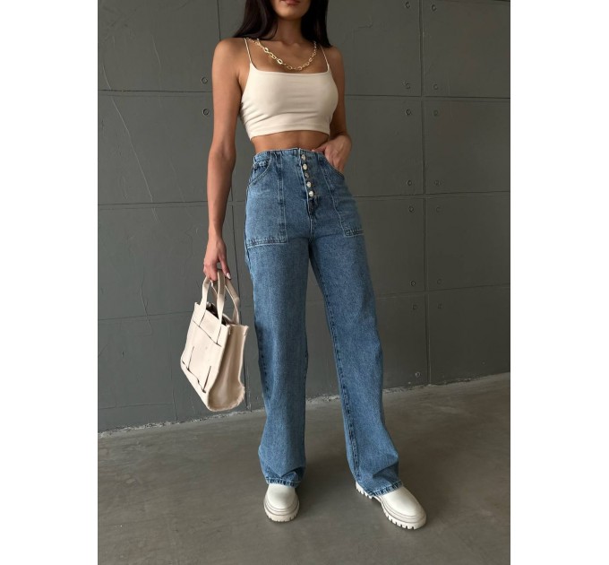 Трендові джинси з високою талією на гудзиках
